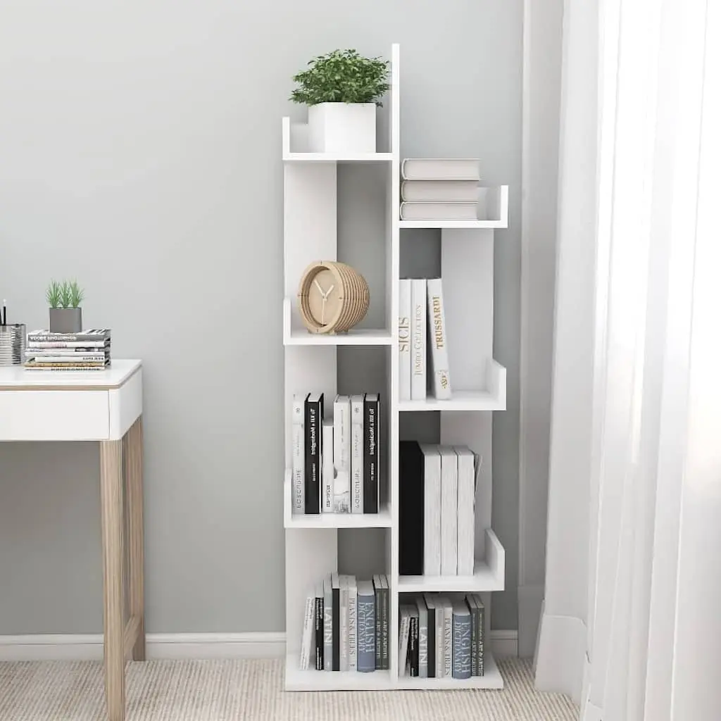 Book Cabinet Storage Bookshelf 8 Compartment White 48 x 25.5 x 140 cm