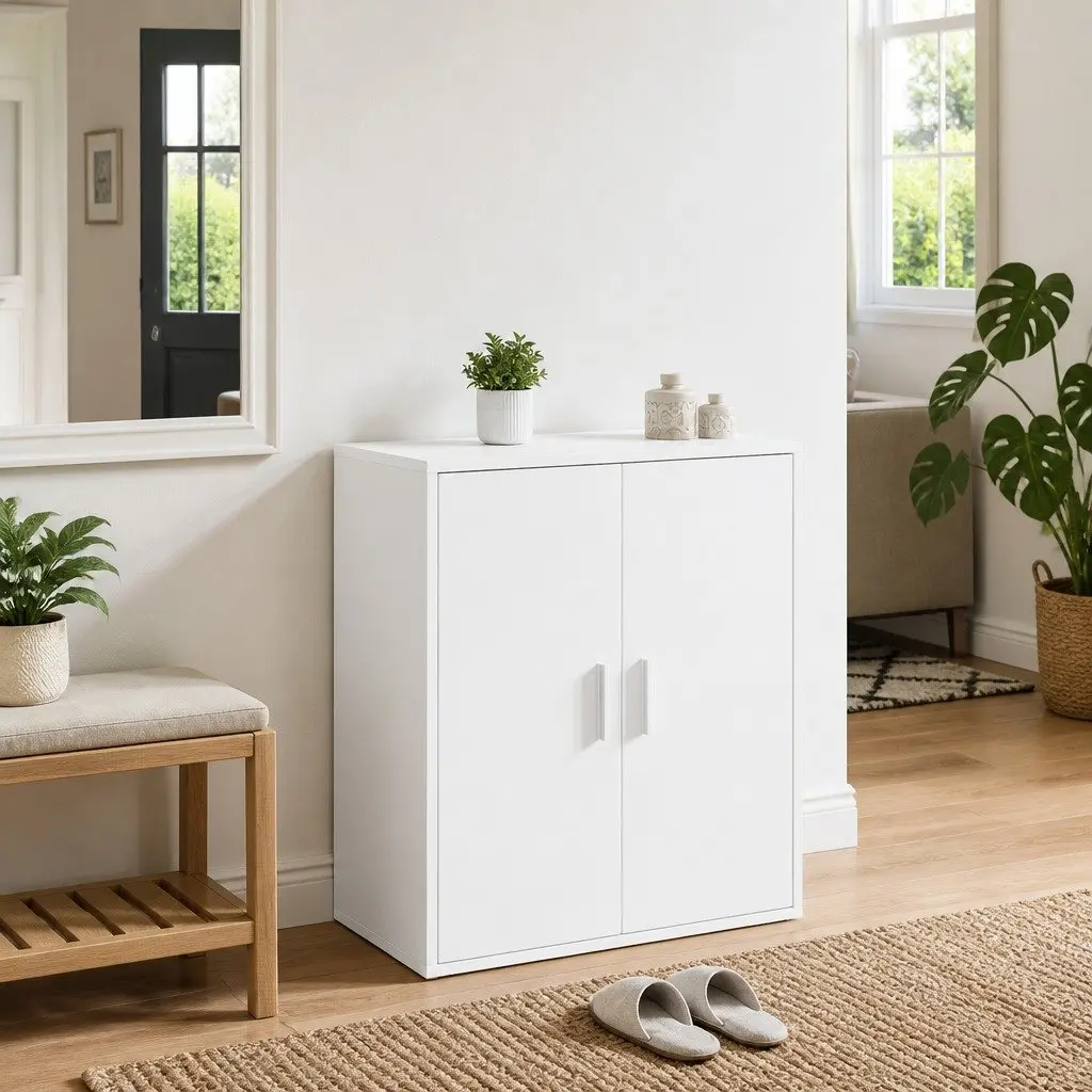 Shoe Cabinet Storage Organiser 60x35x70cm White Engineered Wood 5 Shelves