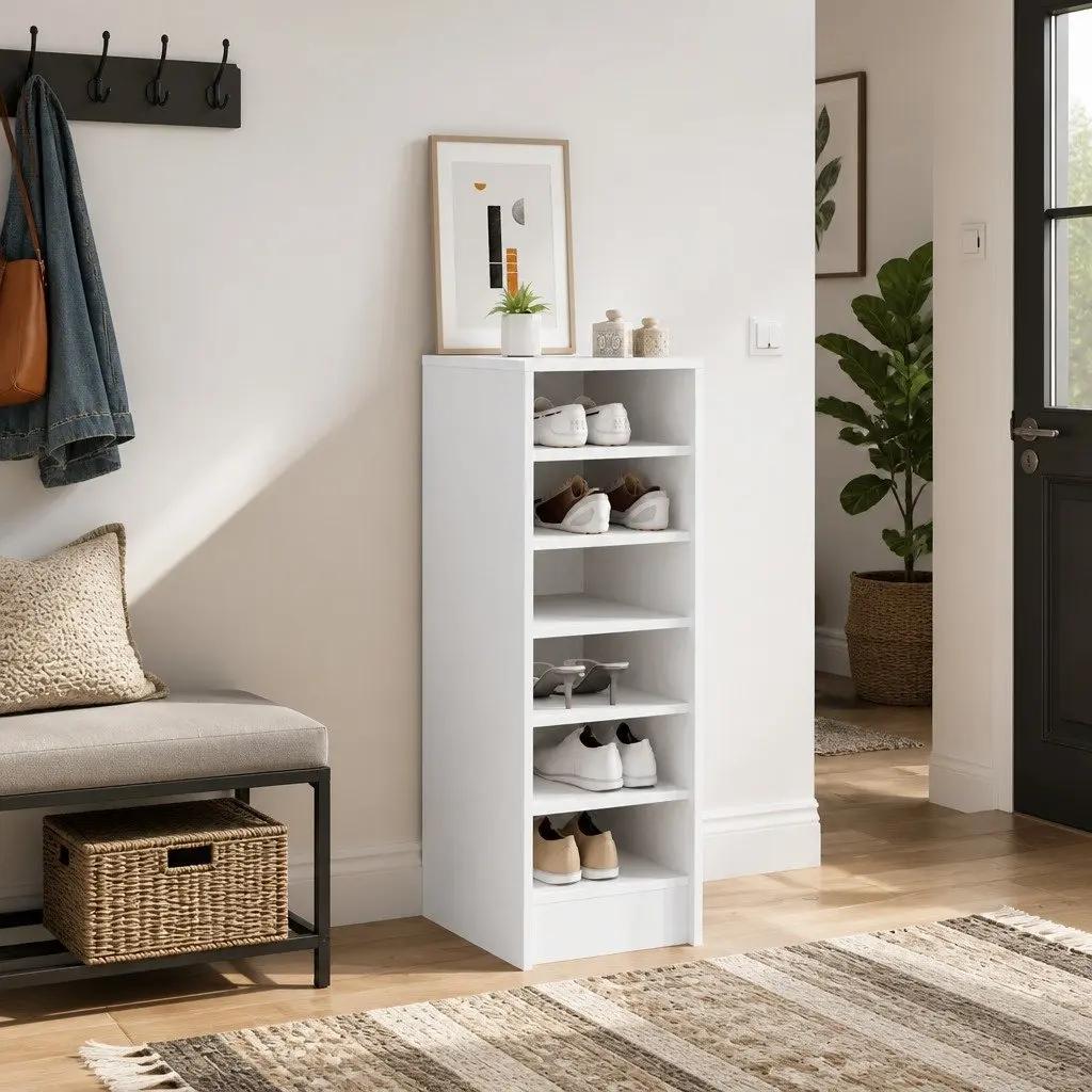 Shoe Cabinet Storage Organiser 6 Compartments Bedroom Hallway White