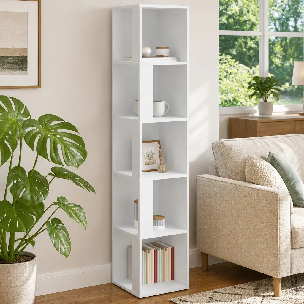 Corner Cabinet Storage Unit 33 x 33 x 165 cm White 5 Compartments Living Room
