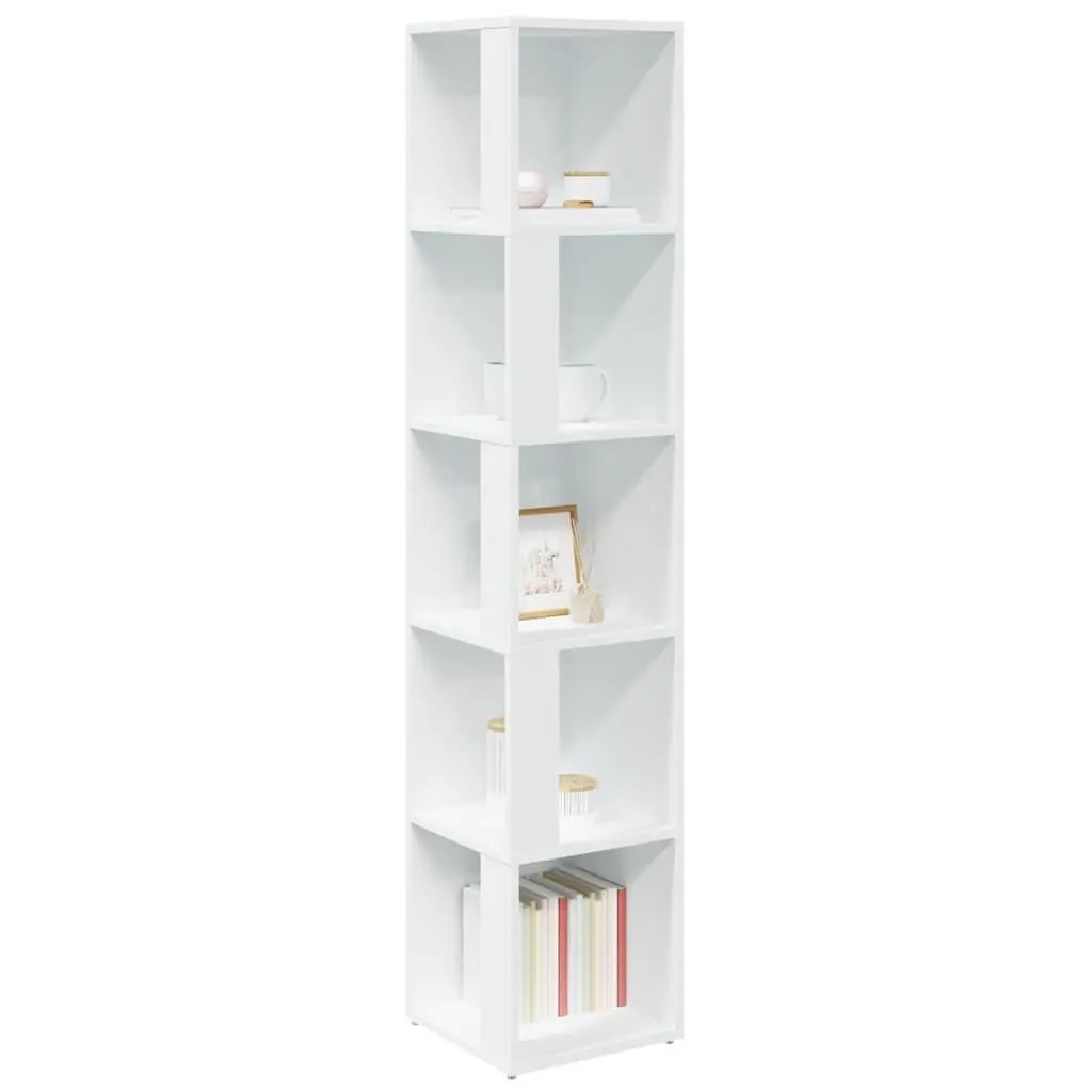 Corner Cabinet Storage Unit 33 x 33 x 165 cm White 5 Compartments Living Room