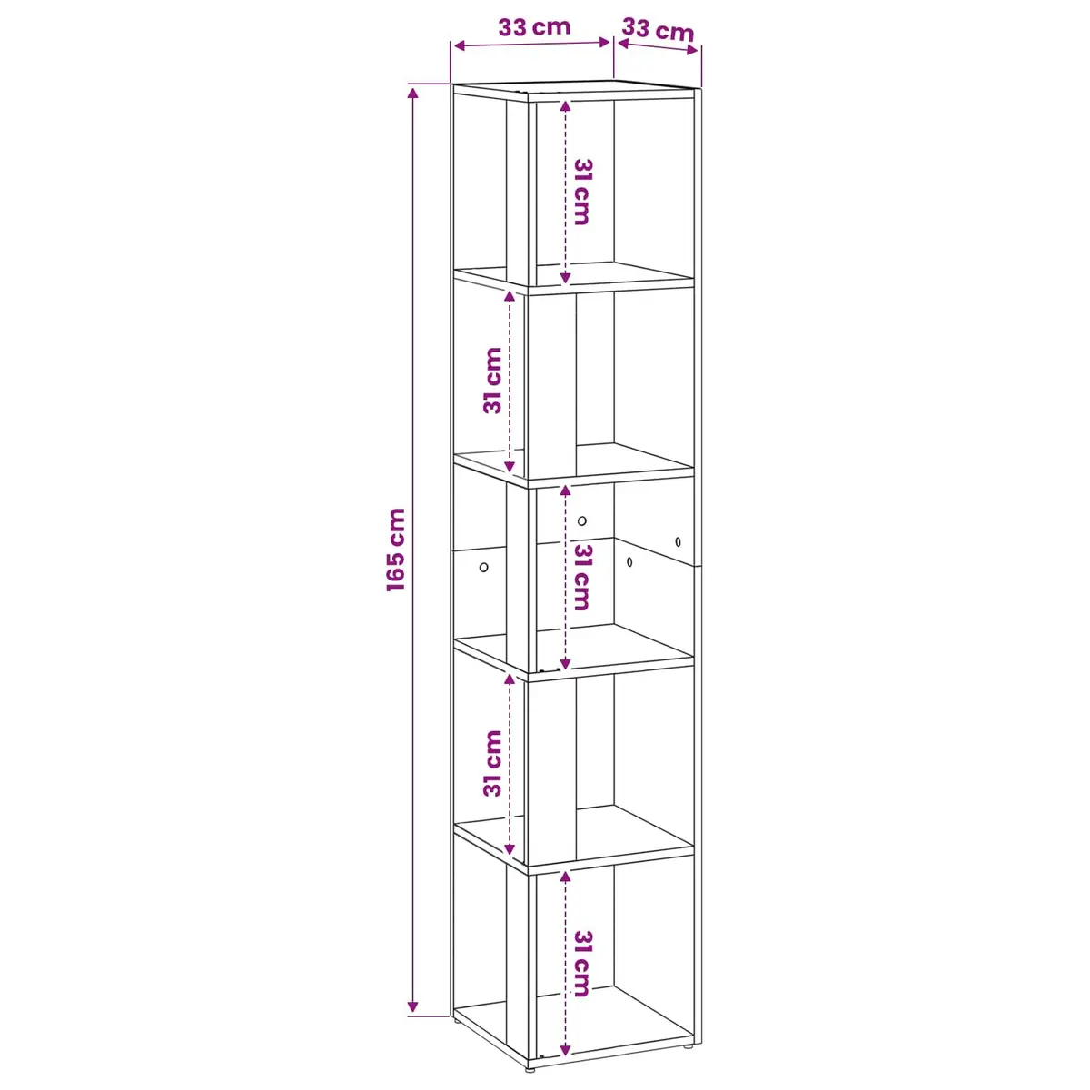 Corner Cabinet Storage Unit 33 x 33 x 165 cm White 5 Compartments Living Room
