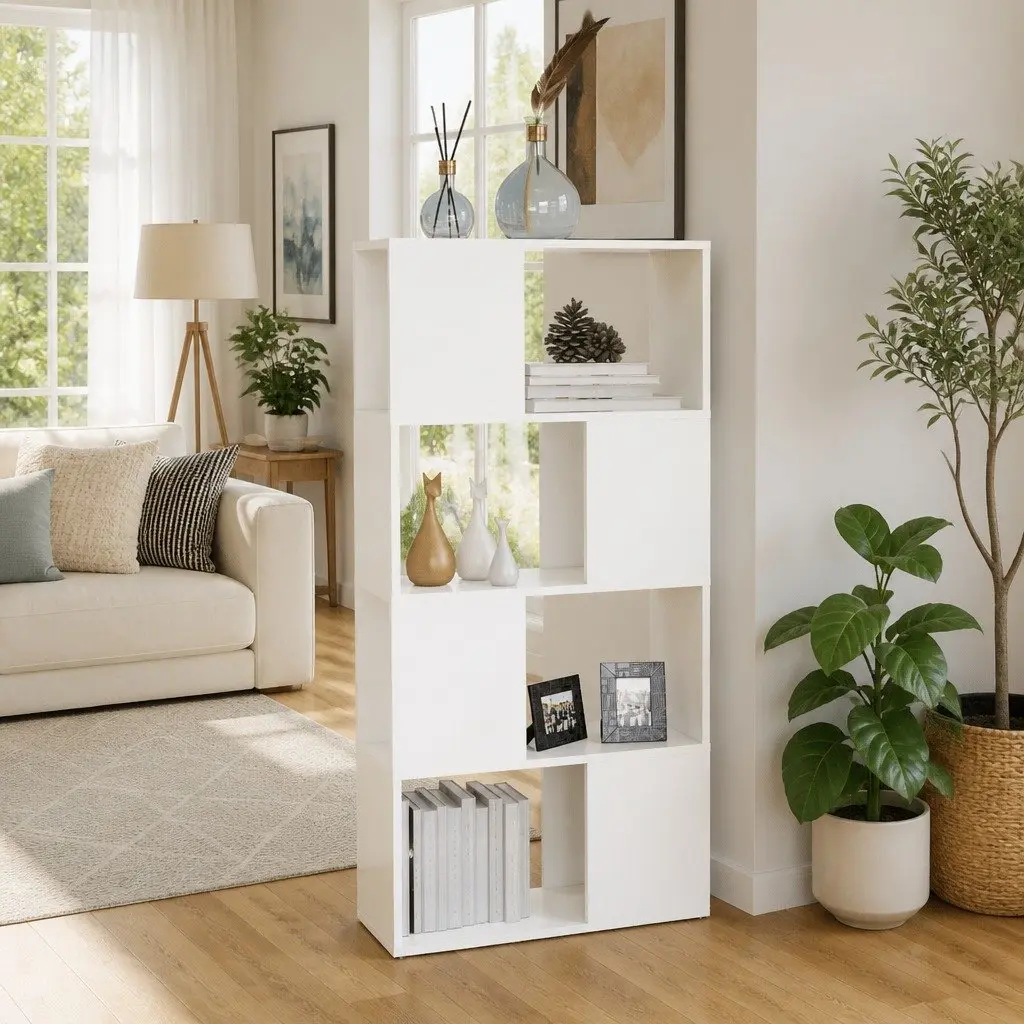 Book Cabinet Room Divider White 60x24x124.5cm Storage Shelving Unit 4