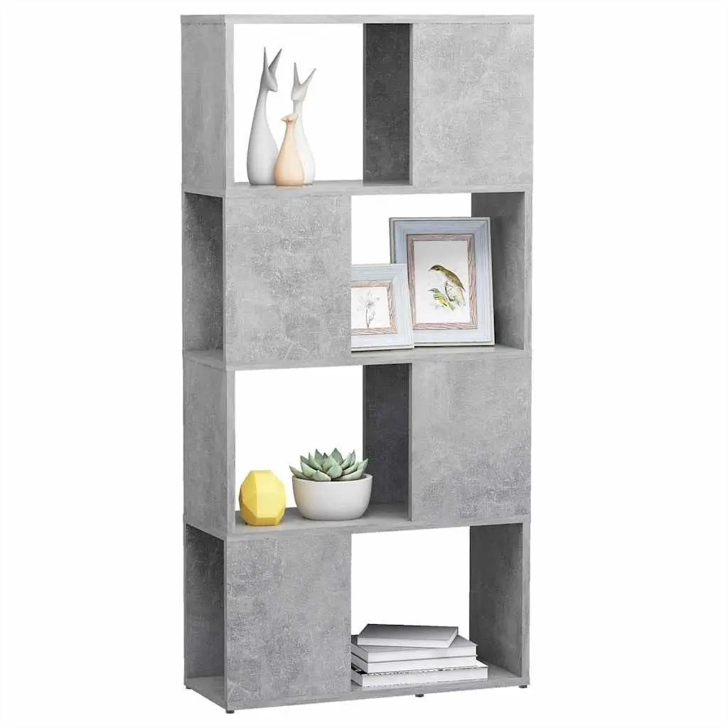 Book Cabinet Room Divider Storage Organizer 4 Compartment Grey