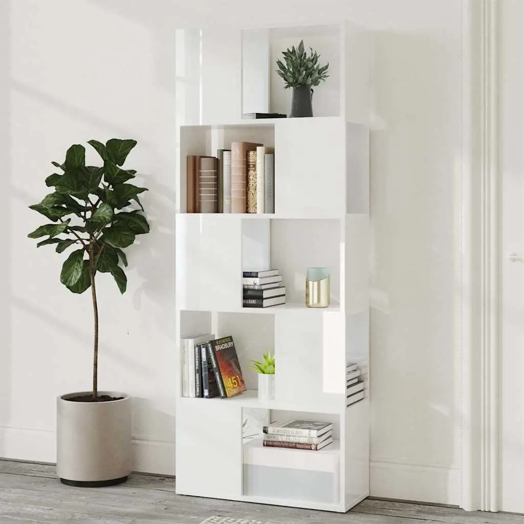 Book Cabinet Room Divider High Gloss White 60x24x155cm Bookcase Open Shelf Unit