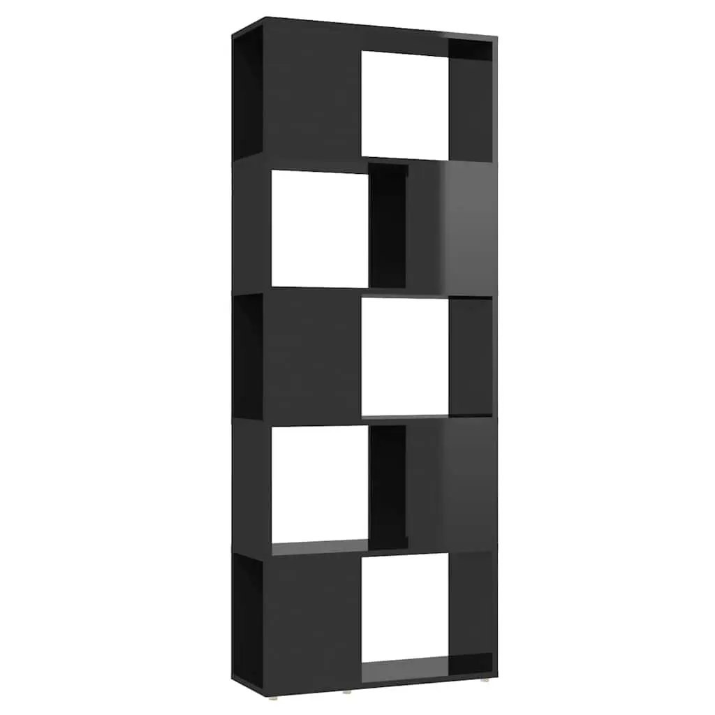 Book Cabinet Room Divider Open Storage 60x24x155cm High Gloss Black