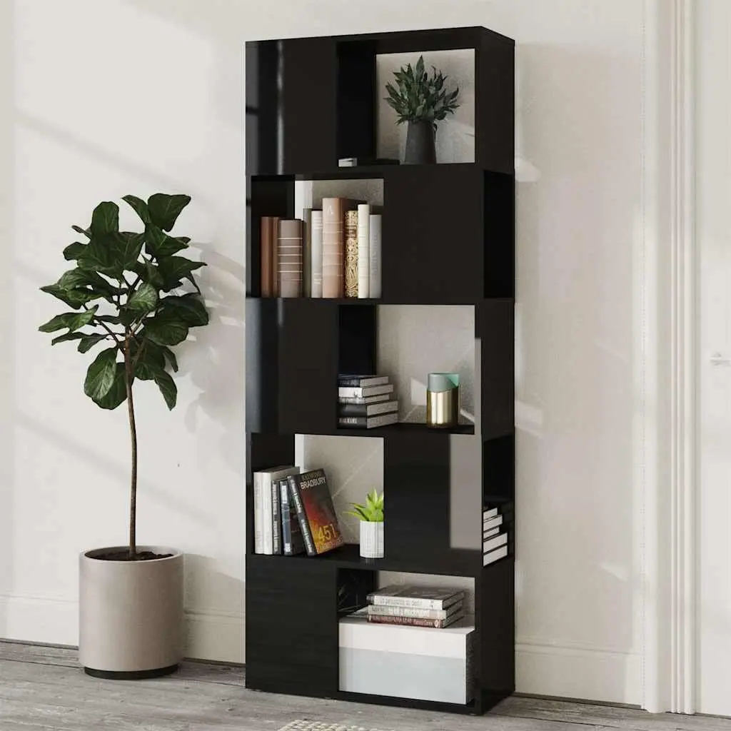 Book Cabinet Room Divider Open Storage 60x24x155cm High Gloss Black
