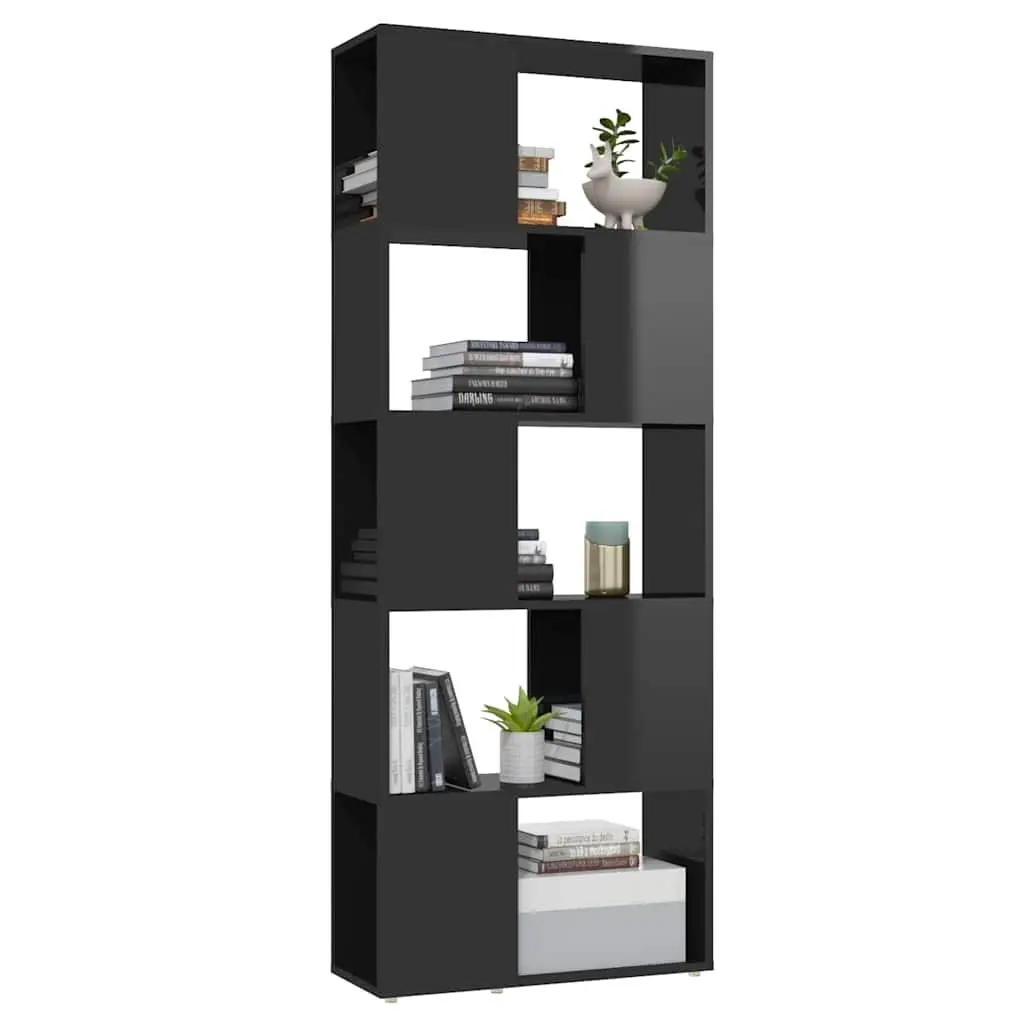 Book Cabinet Room Divider Open Storage 60x24x155cm High Gloss Black