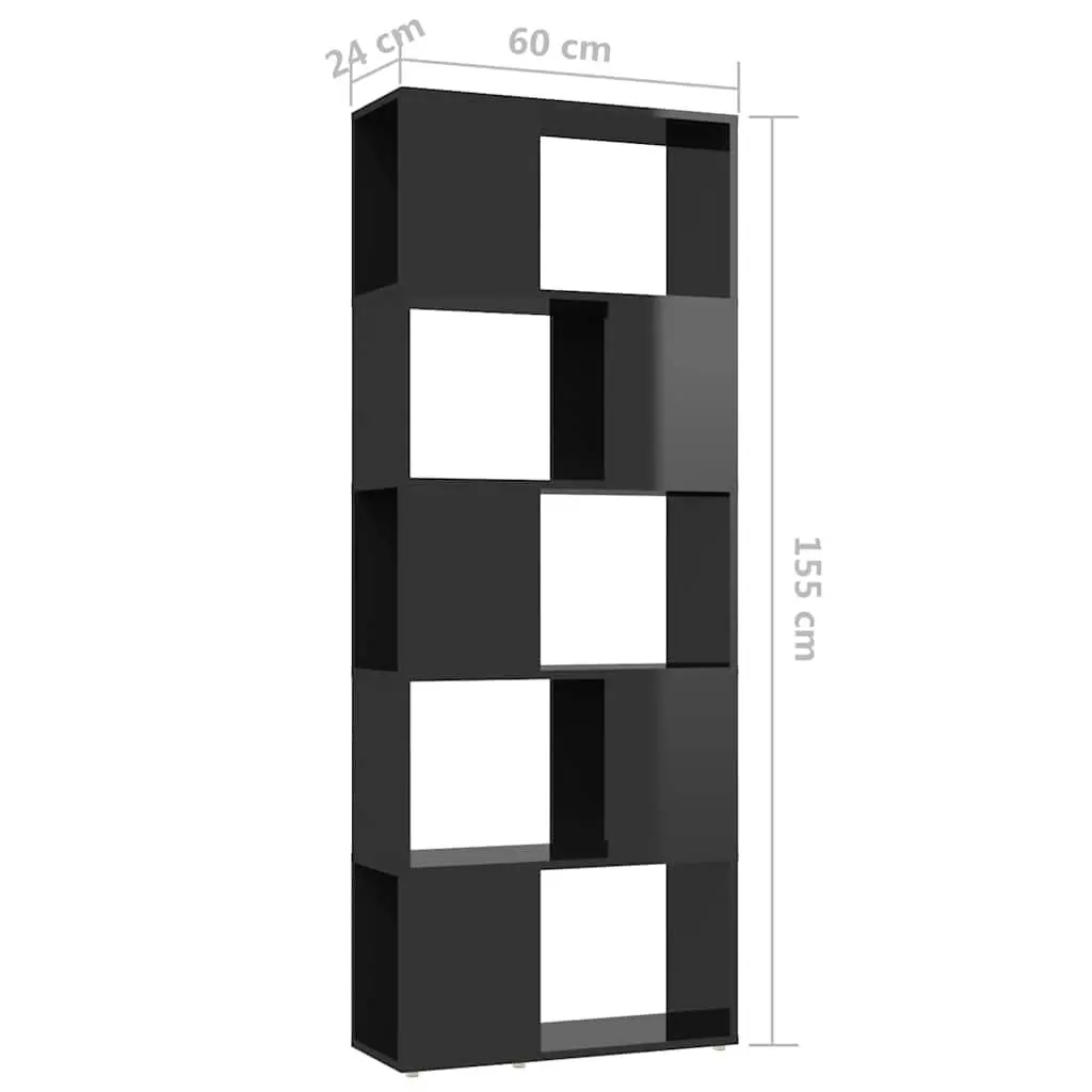 Book Cabinet Room Divider Open Storage 60x24x155cm High Gloss Black