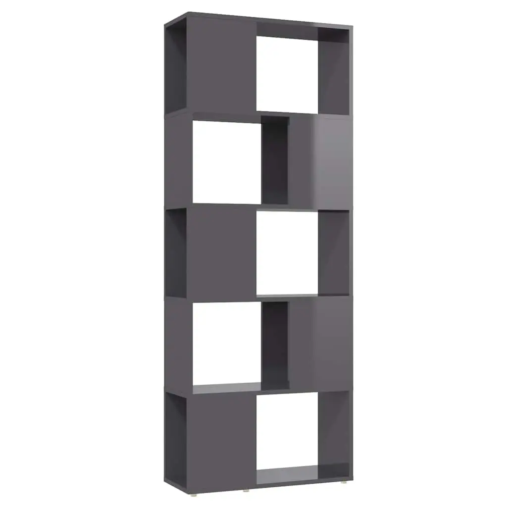 Book Cabinet Open Shelf Storage Organiser 60W x 24D x 155H cm High Gloss Grey