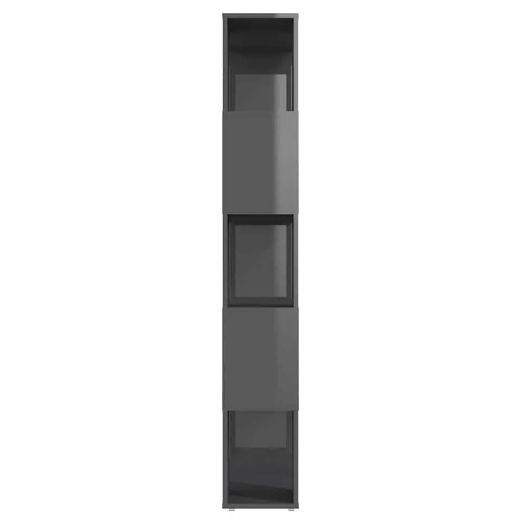 Book Cabinet Open Shelf Storage Organiser 60W x 24D x 155H cm High Gloss Grey