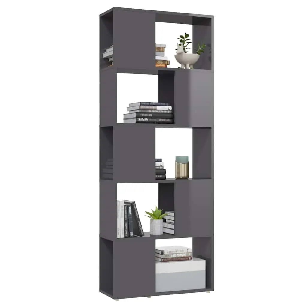 Book Cabinet Open Shelf Storage Organiser 60W x 24D x 155H cm High Gloss Grey