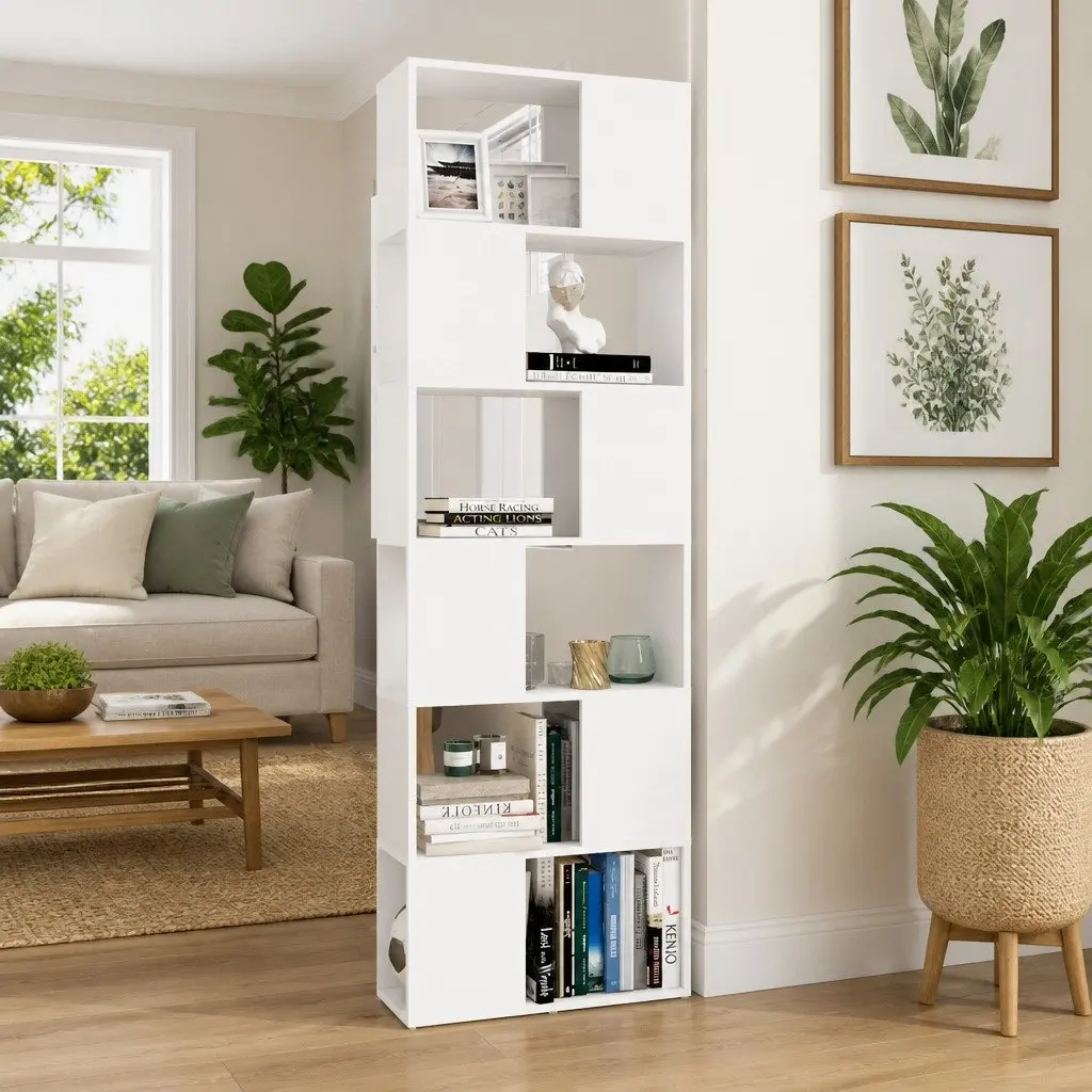 White Book Cabinet Room Divider with 6 Compartments