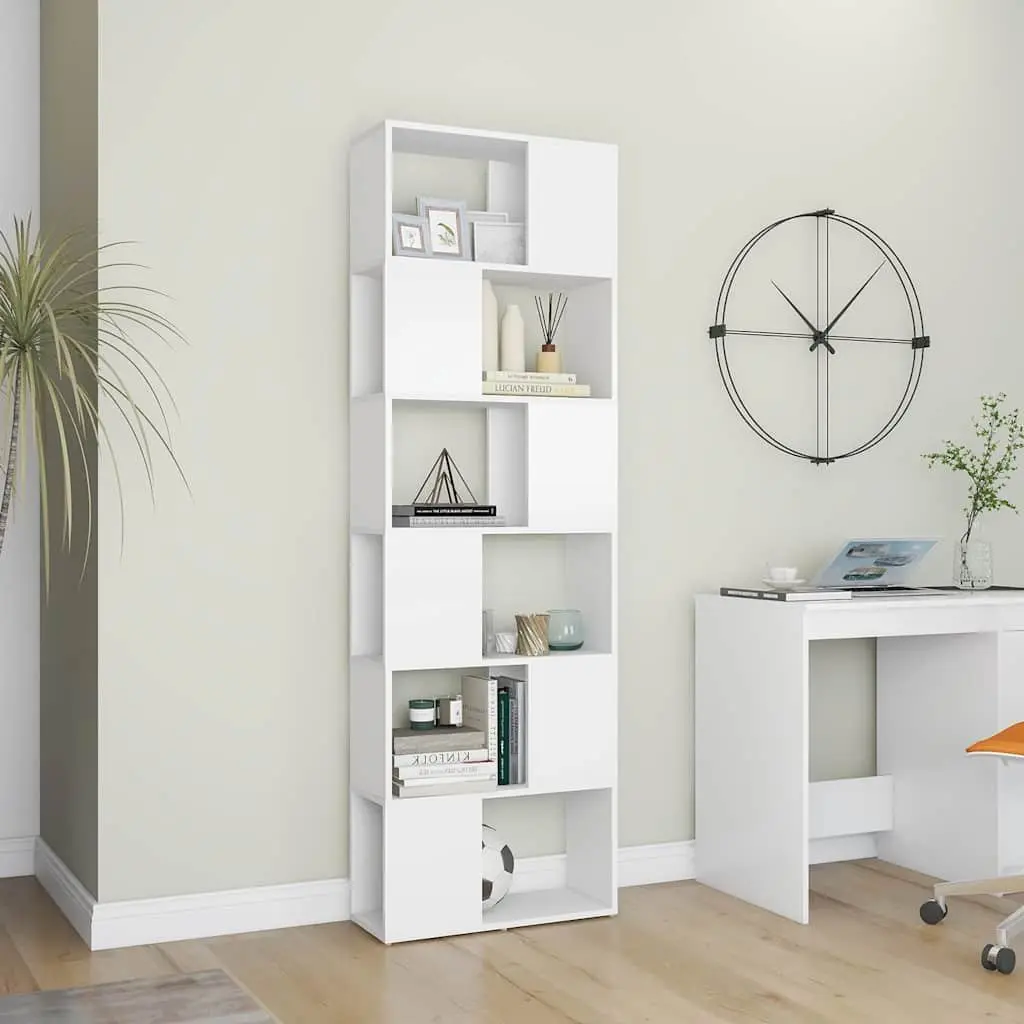 White Book Cabinet Room Divider with 6 Compartments