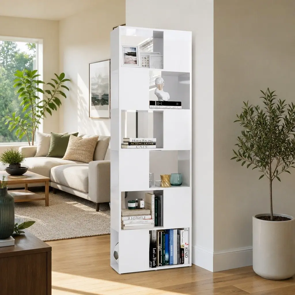 White Book Cabinet Room Divider with Storage