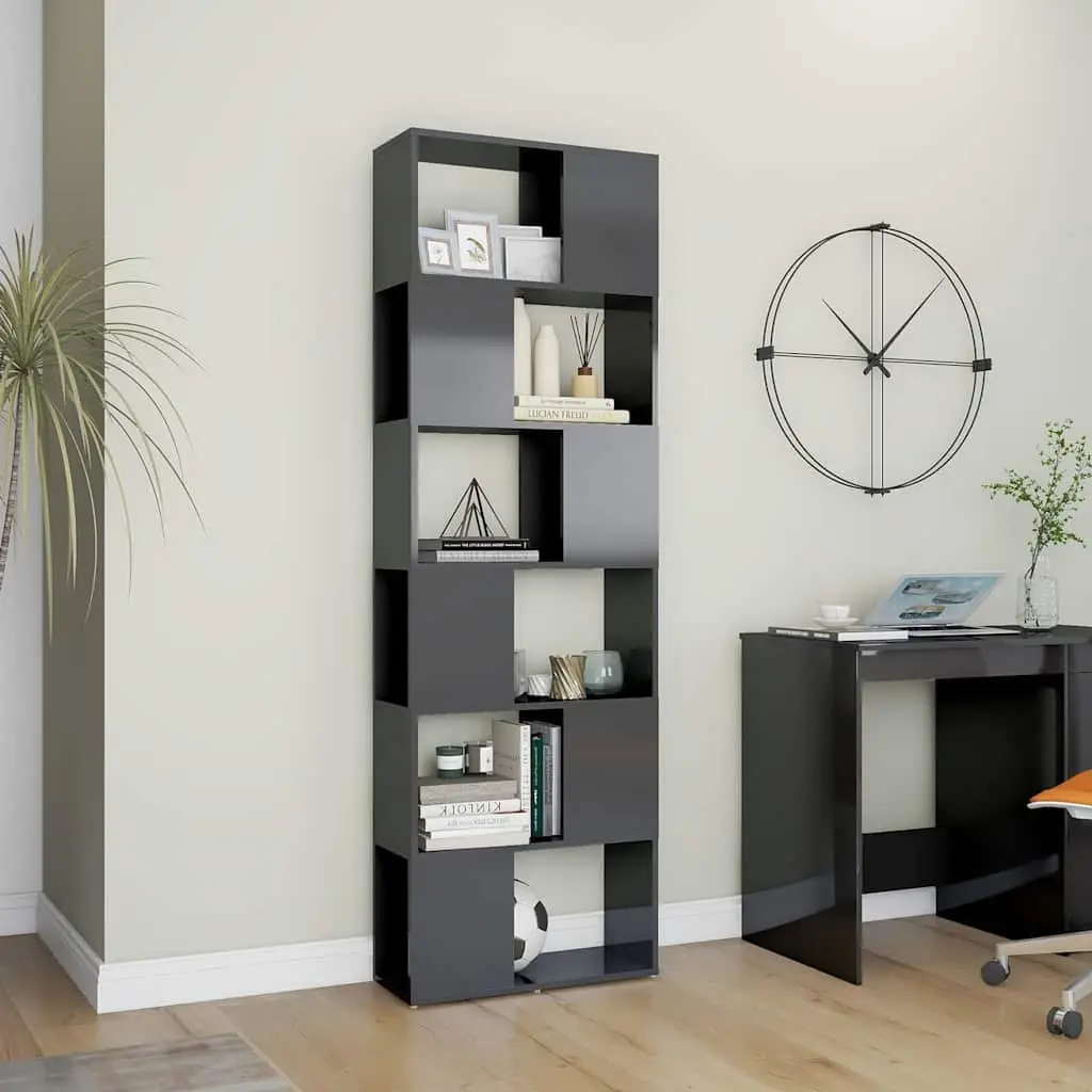 Book Cabinet Room Divider Storage Shelf 60x24x186cm High Gloss Grey