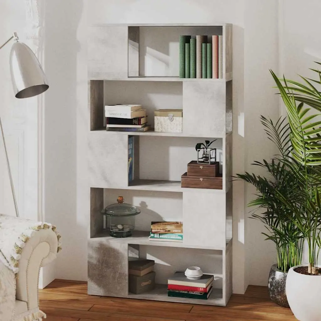 Book Cabinet Room Divider Storage 80W x 24D x 155H cm Concrete Grey Engineered Wood