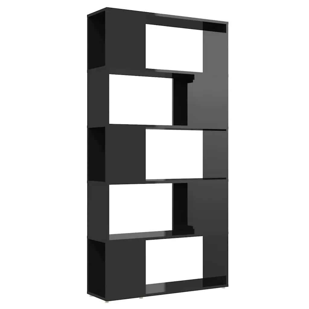 Book Cabinet Room Divider Shelving Unit Black High Gloss 5 Compartments Storage