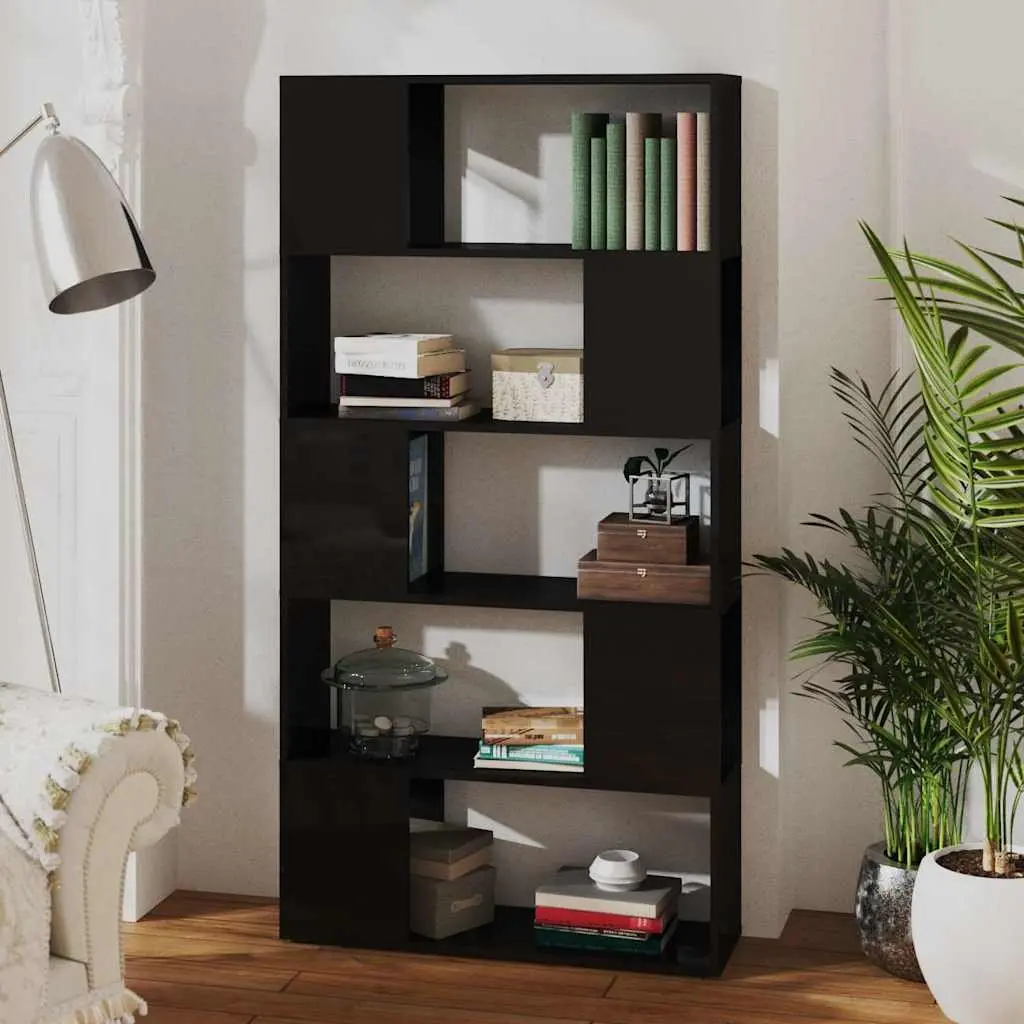 Book Cabinet Room Divider Shelving Unit Black High Gloss 5 Compartments Storage