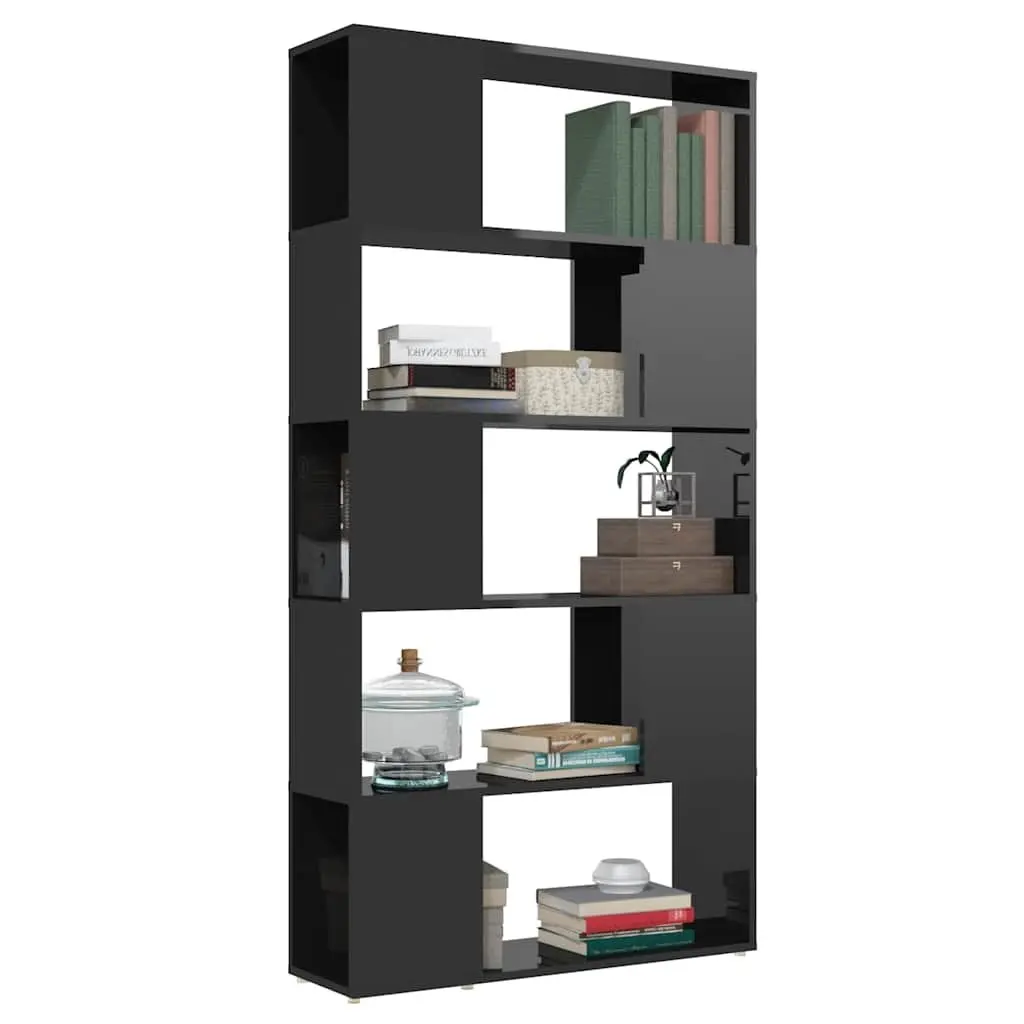 Book Cabinet Room Divider Shelving Unit Black High Gloss 5 Compartments Storage