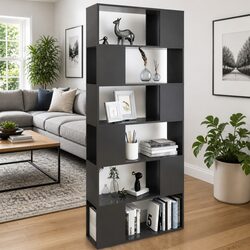 Book Cabinet Room Divider Grey 80x24x186cm 6 Compartments Shelving Storage Unit