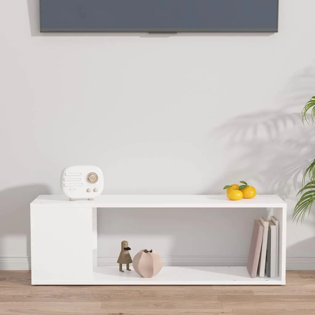 TV Cabinet White Storage Unit 2 Shelves Living Room Display Bookcase