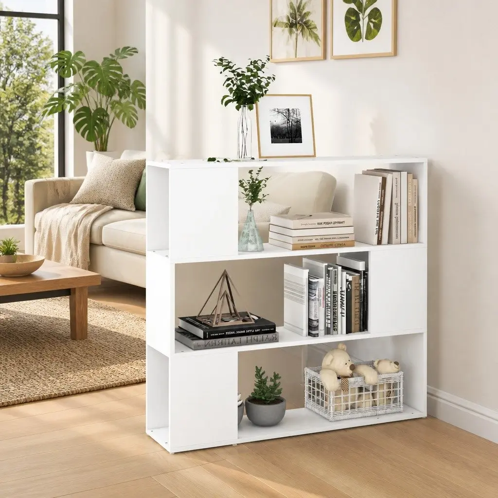 Bookshelf Room Divider Storage Organiser 3 Compartments White