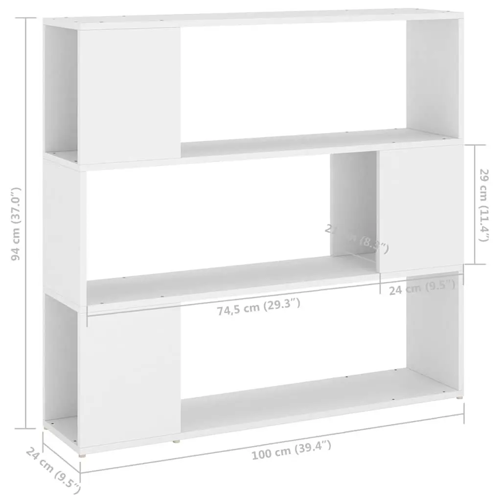 Bookshelf Room Divider Storage Organiser 3 Compartments White