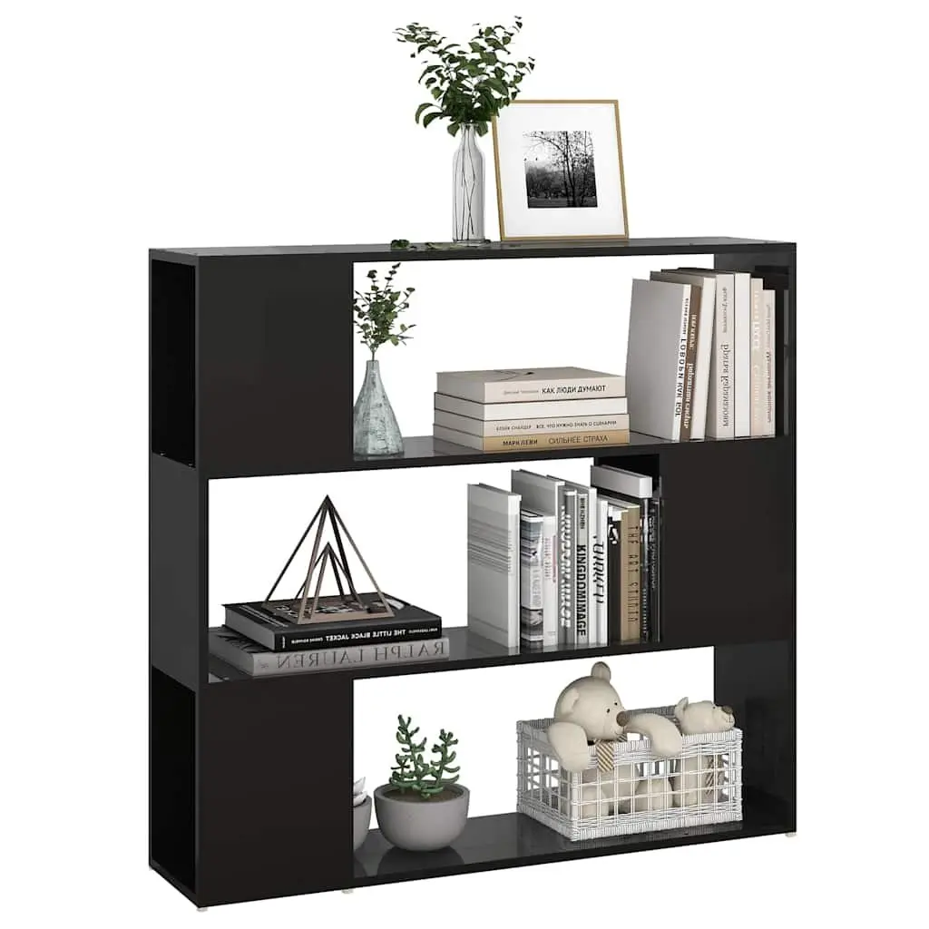 Book Cabinet Room Divider Storage Shelf 100W x 24D x 94H cm High Gloss Black