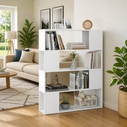 Affordable White Book Cabinet Room Divider with 4 Compartments