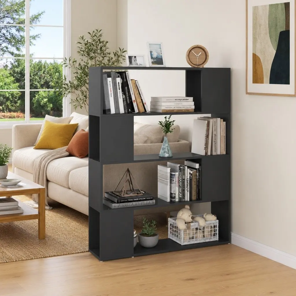 Grey Book Cabinet Room Divider with Ample Storage