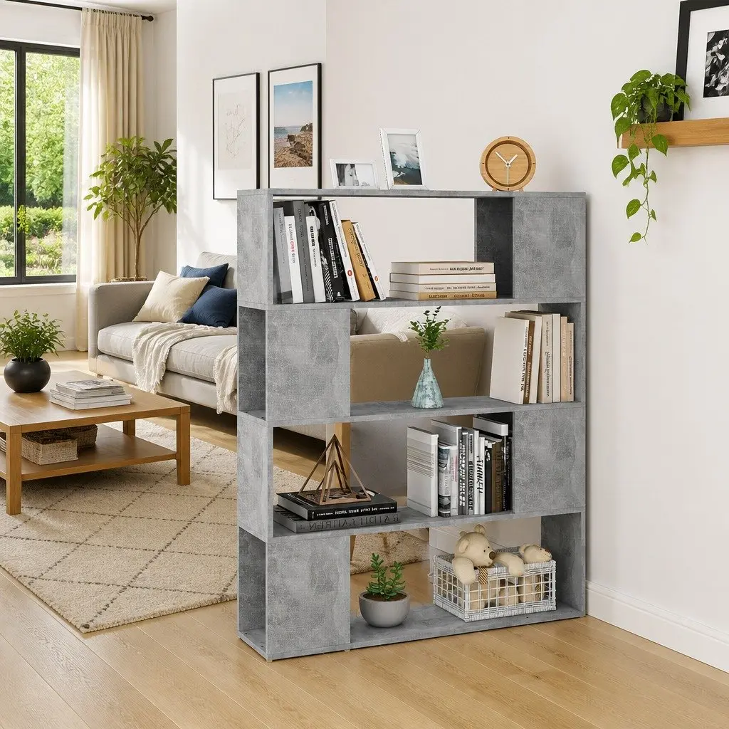 Bookcase Room Divider Storage Shelf 100x24x124 cm Grey