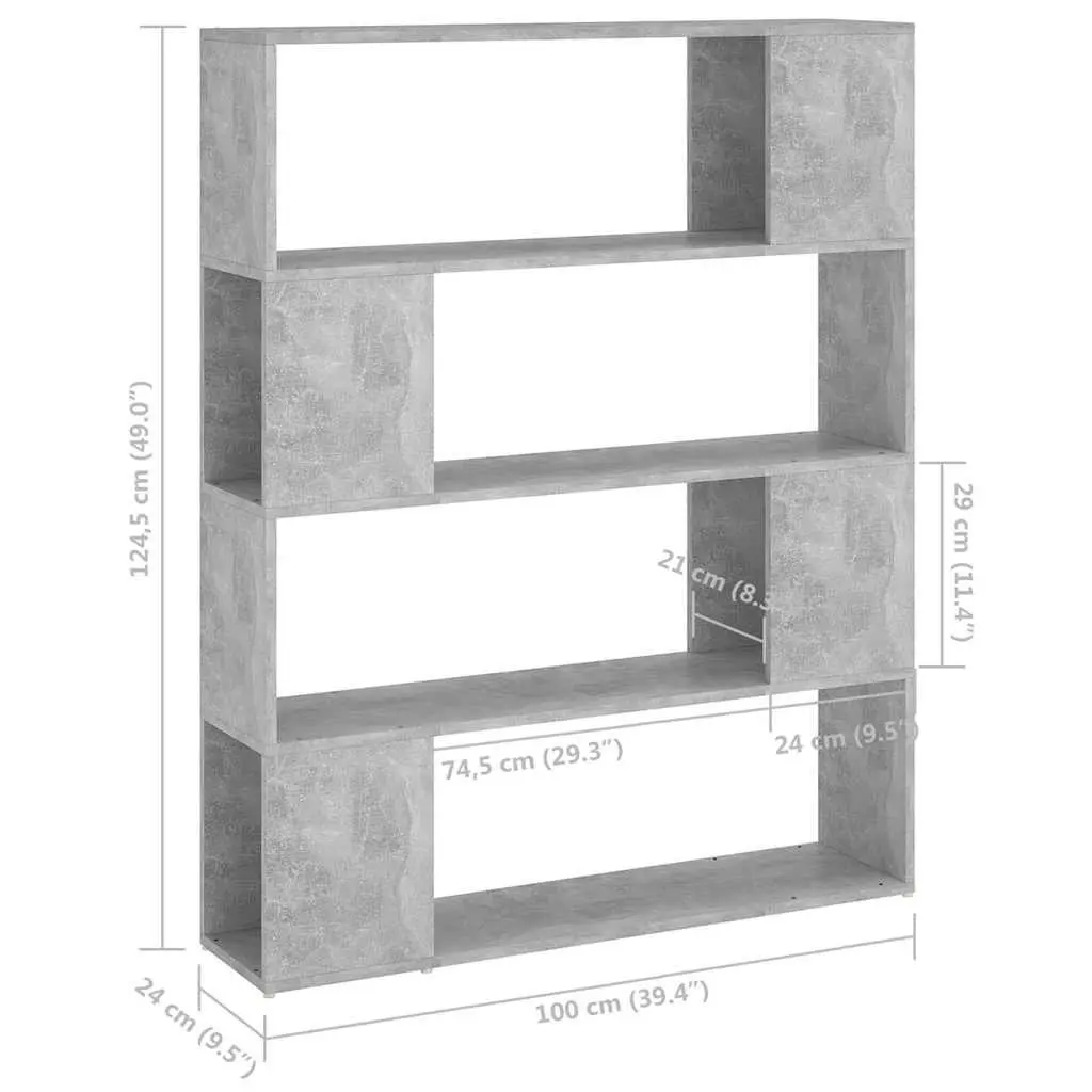 Bookcase Room Divider Storage Shelf 100x24x124 cm Grey