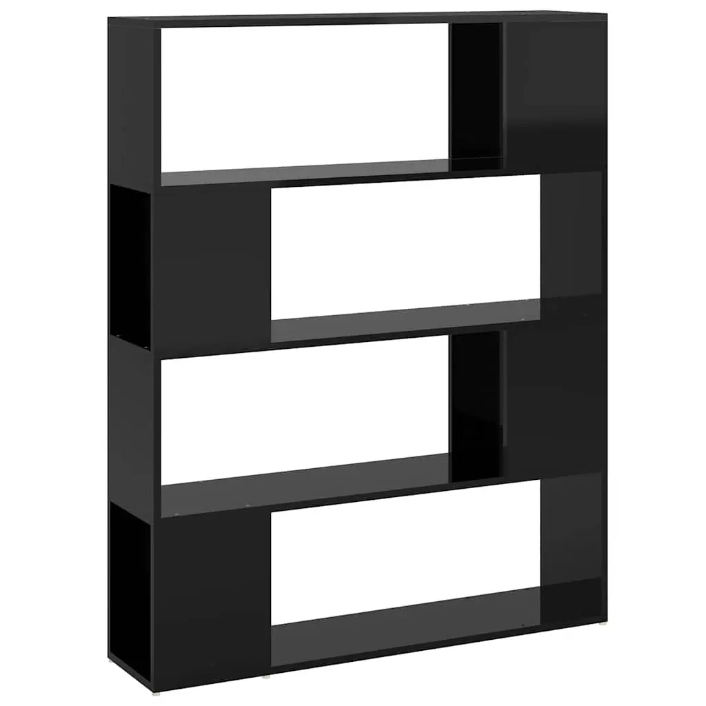 Book Cabinet Room Divider Storage Shelf Organizer High Gloss Black 100W x 24D x 124H cm