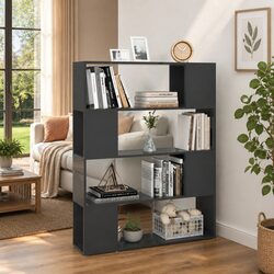 Book Cabinet Room Divider Grey 4 Compartments Standing Shelf Storage Organiser