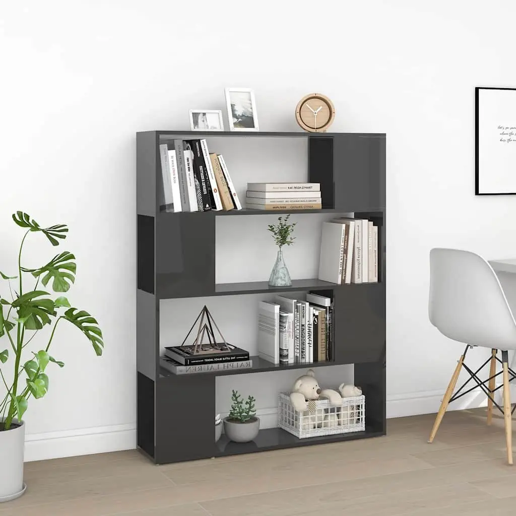 Grey Standing Shelf Book Storage Organizer Room Divider with 4 Compartments