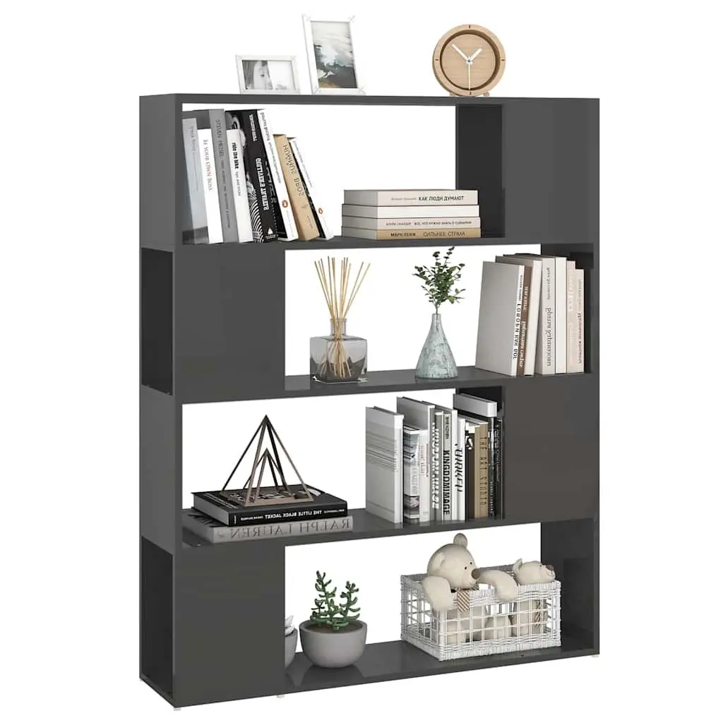 Grey Standing Shelf Book Storage Organizer Room Divider with 4 Compartments