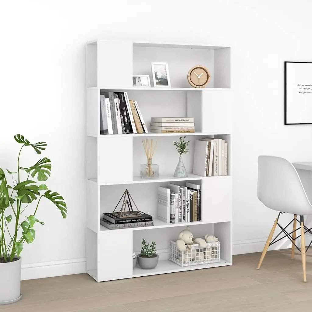 Book Cabinet Room Divider White Standing Bookcase 5 Compartments Storage Shelf