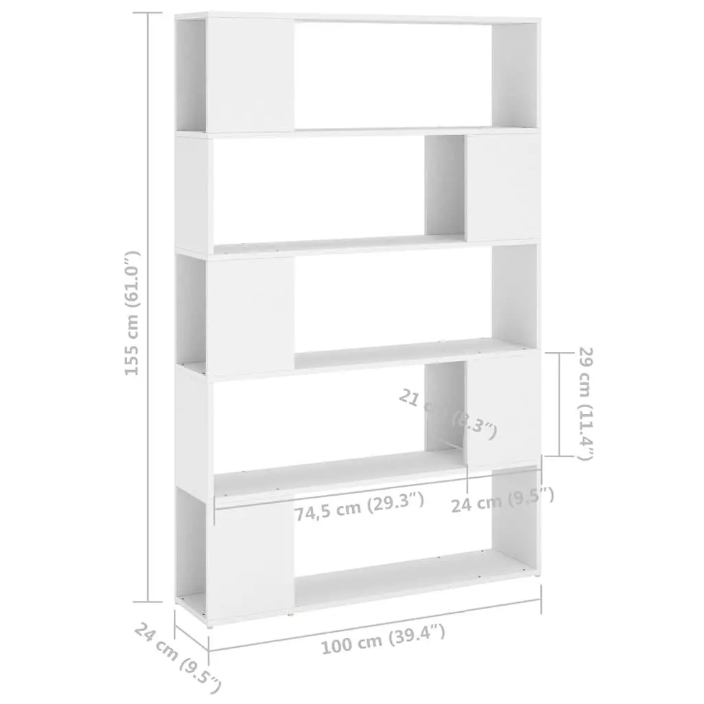 Book Cabinet Room Divider White Standing Bookcase 5 Compartments Storage Shelf