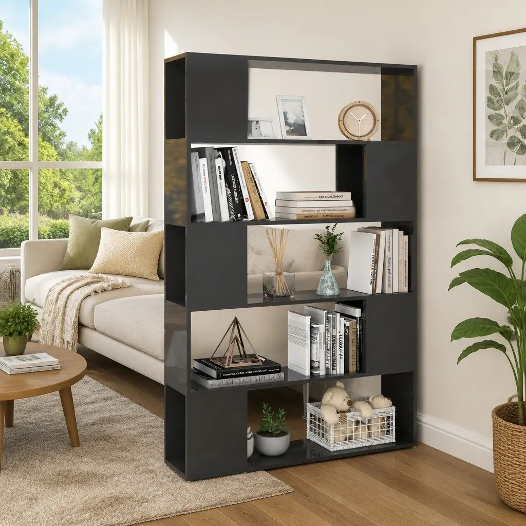 Book Cabinet Room Divider Storage Organiser Grey 5 Compartments