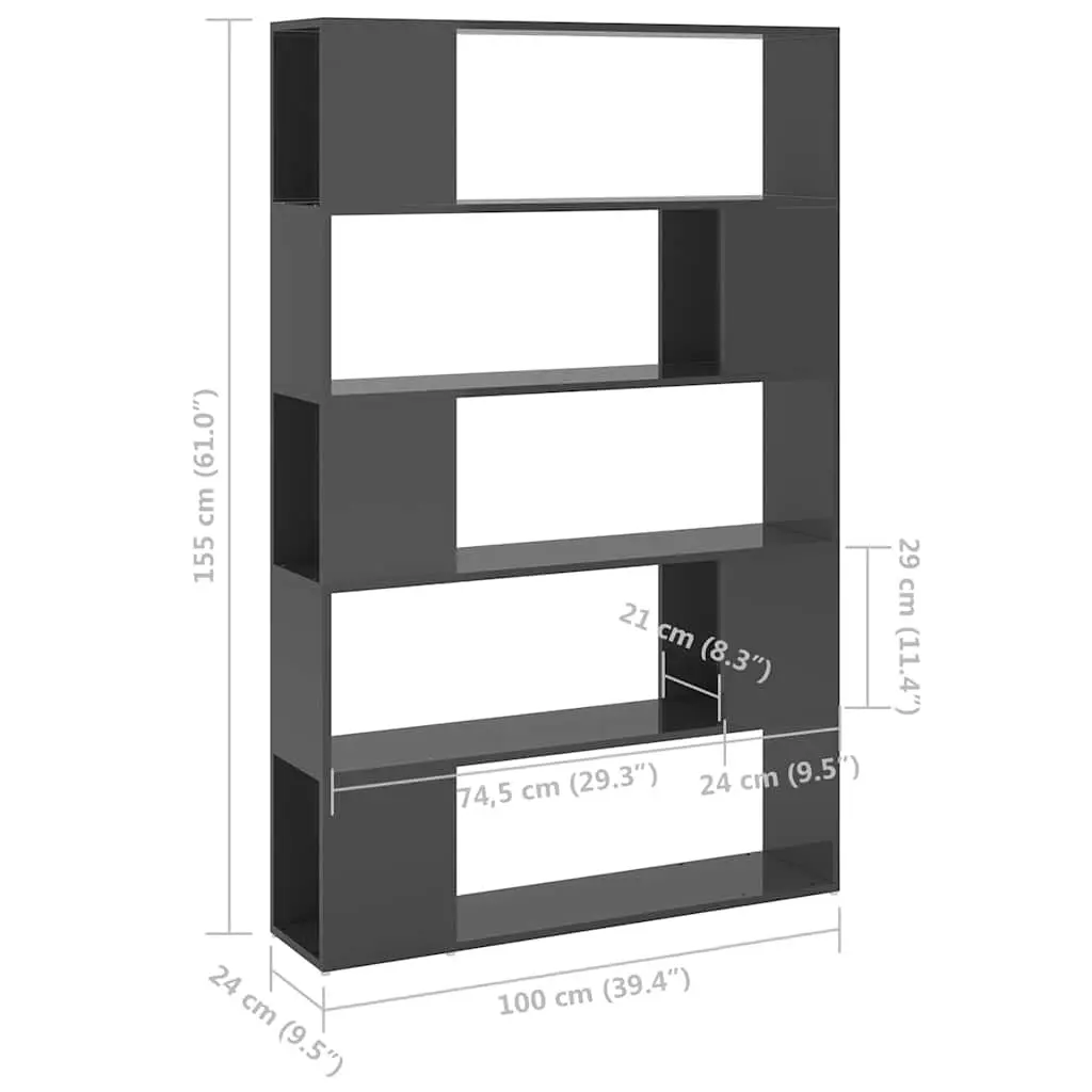 Book Cabinet Room Divider Storage Organiser Grey 5 Compartments