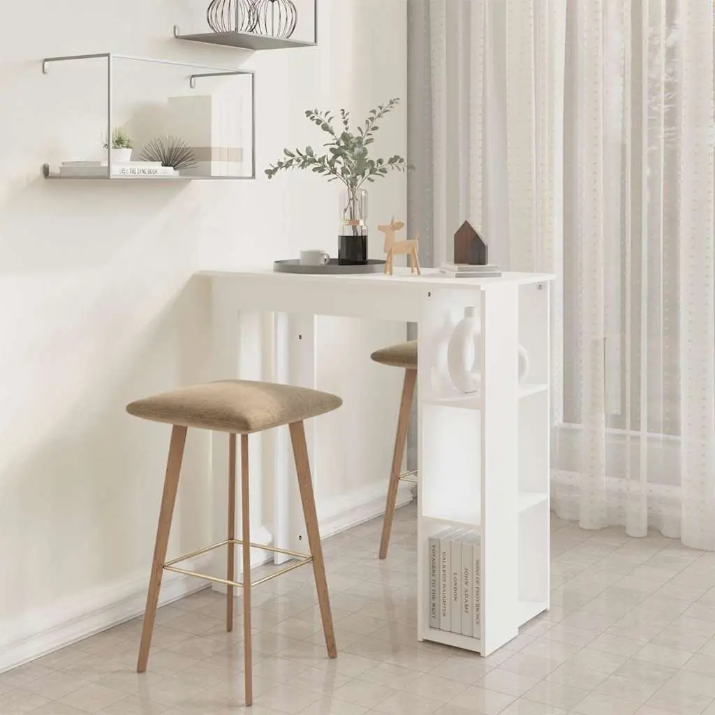 Bar Table Storage Shelves Compact White Modern Kitchen Dining Furniture 102cm x 50cm x 103.5cm