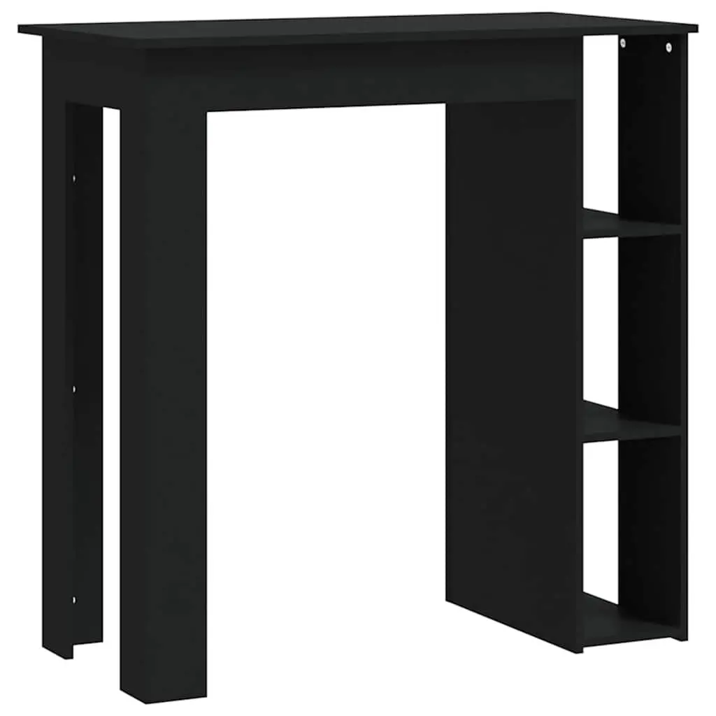 Bar Table Kitchen Dining Compact Black with Storage Shelves 102 x 50 x 103.5 cm