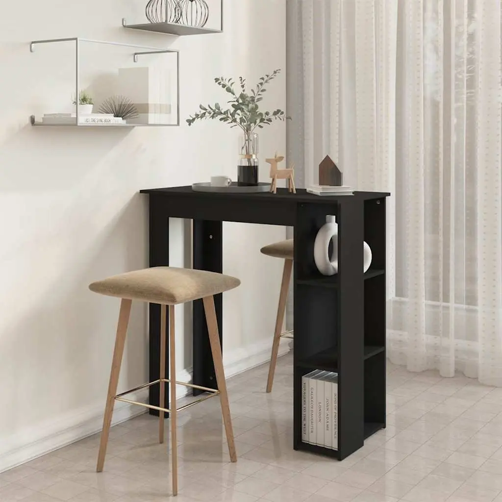 Bar Table Kitchen Dining Compact Black with Storage Shelves 102 x 50 x 103.5 cm