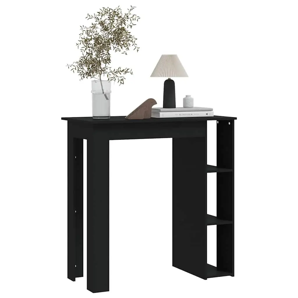 Bar Table Kitchen Dining Compact Black with Storage Shelves 102 x 50 x 103.5 cm