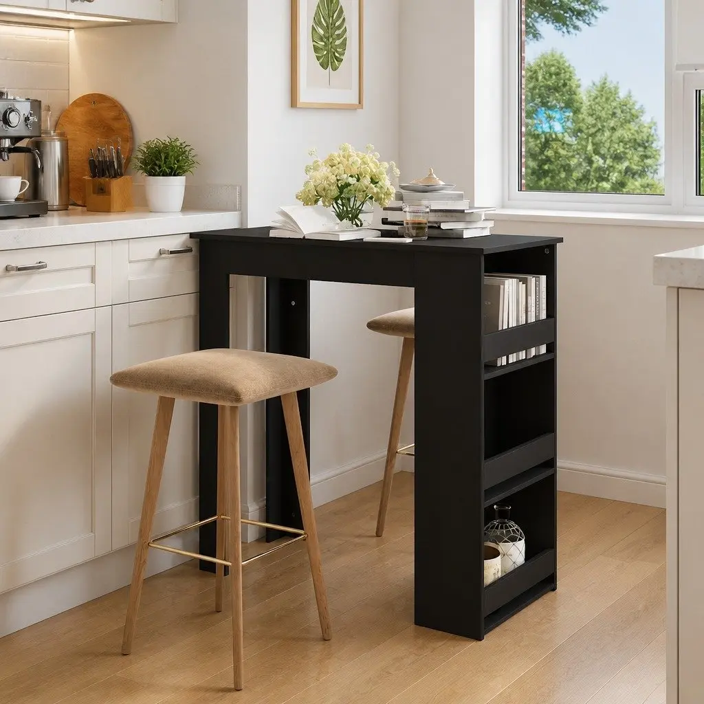 Black Bar Table with Storage Racks Included