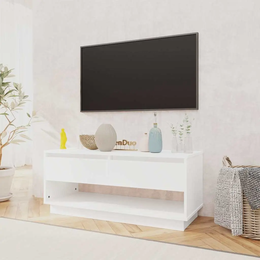 TV Cabinet Storage Unit 2 Drawers Open Compartment 102cm White