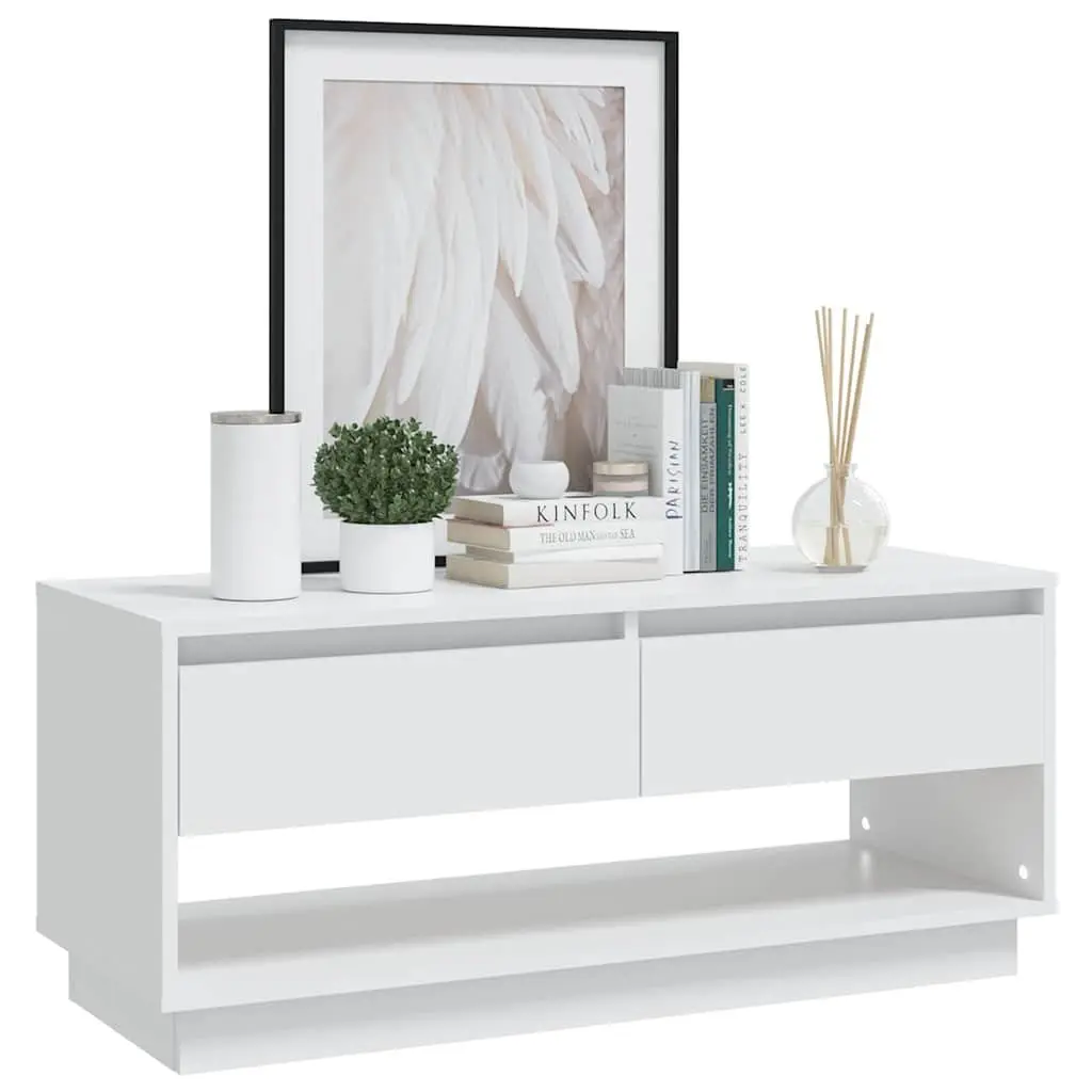 TV Cabinet Storage Unit 2 Drawers Open Compartment 102cm White