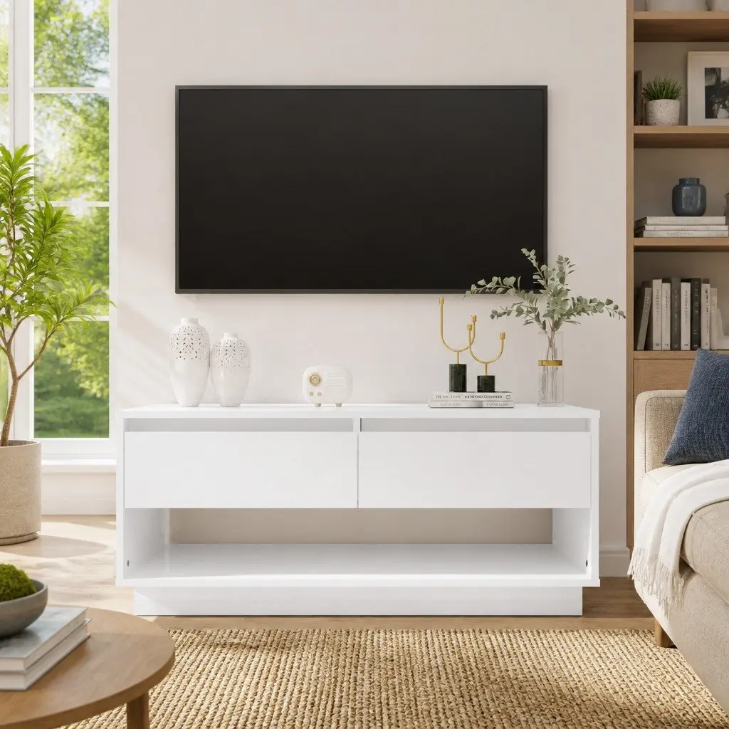TV Cabinet Storage Unit Lowboard 102cm White High Gloss