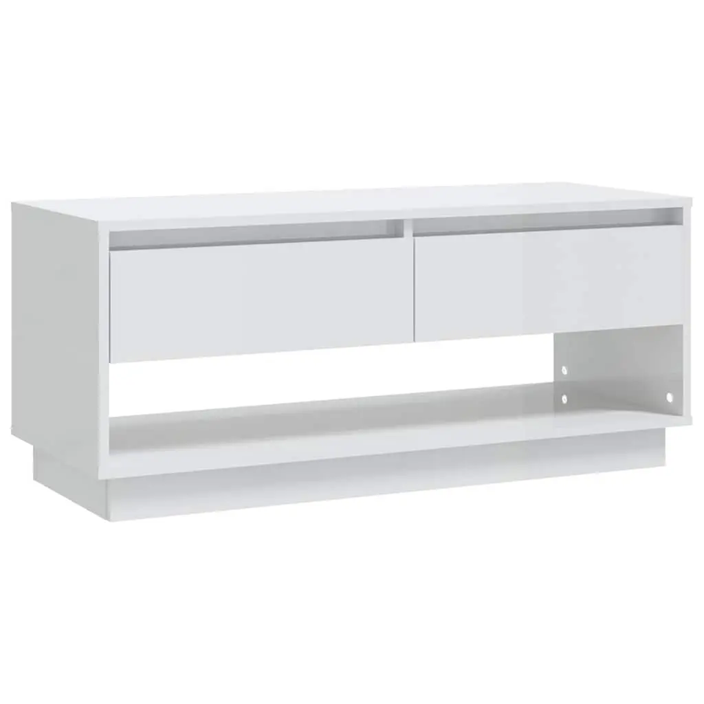 TV Cabinet Storage Unit Lowboard 102cm White High Gloss
